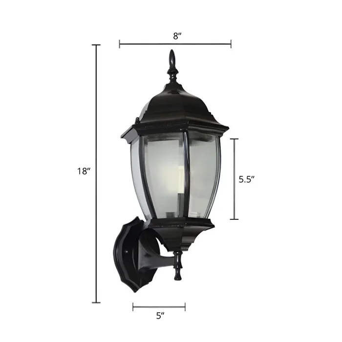 1 Bombilla Luz de Pared de Metal Estilo Clásico Lámpara de Pared de Farol para Pasillo – 220 A 240 V Negro 20,32 cm Vidrio escarchado