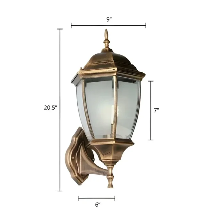 1 Bombilla Luz de Pared de Metal Estilo Clásico Lámpara de Pared de Farol para Pasillo – 220 A 240 V Bronce 22,86 cm Vidrio escarchado