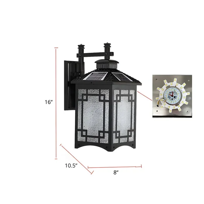 1 Cabeza Luminaria de Pared de Solar en Negro Linterna de Pared Metálica Estilo Tradicional – Negro 20,32 cm Solar
