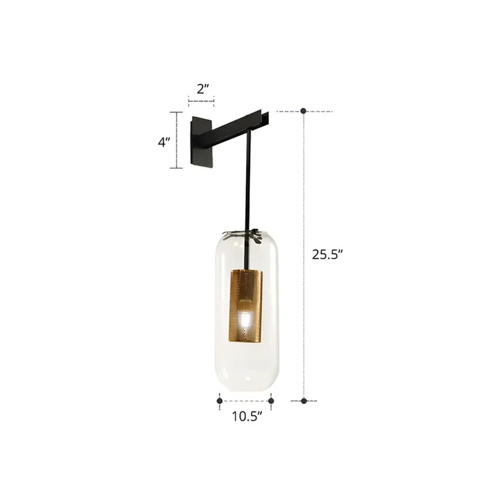 1 Luz Iluminación de Pared de Vidrio de Cápsula Lámpara Pendiente de Pared Moderna para Dormitorio – 110 A 120 V Negro