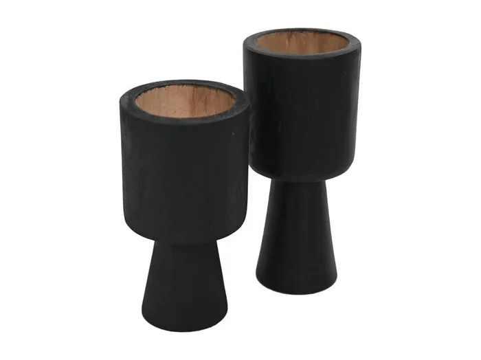 2 Portavelas de teca negra ø8 x 8 x 15 / ø8 x 8 x 17