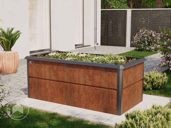 200 x 100 x 77 cm Huerto urbano, acero corten, aspecto óxido, Incl. Protección contra babosas