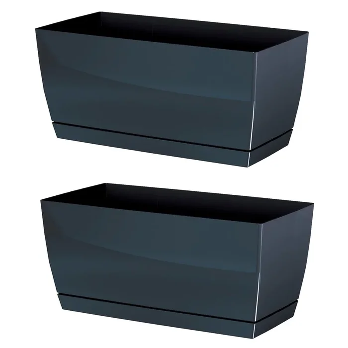 2x Jardinera de plastico Coubi Case P en color grafito 29 (largo) x 14,2 (ancho) x 13,6 (altura) cm
