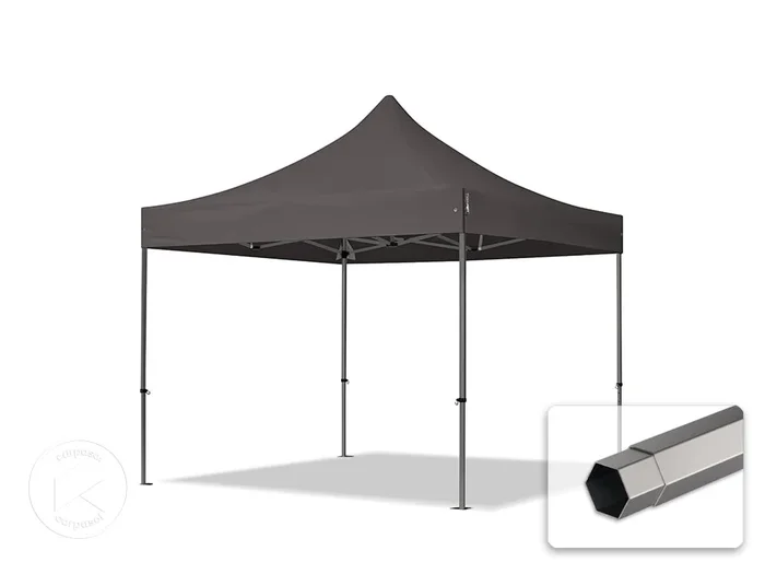3×3 m Carpa plegable, PREMIUM acero 40mm, gris oscuro