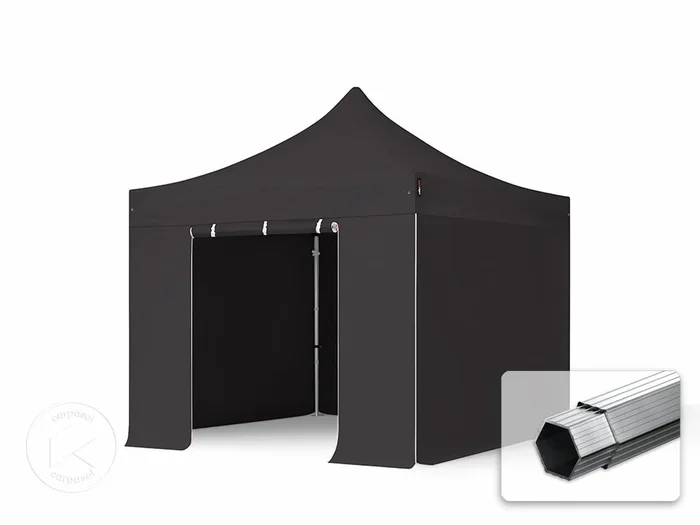 3×3 m Carpa plegable, PROFESSIONAL aluminio 40mm, 4 laterales incl. sin ventana, negro