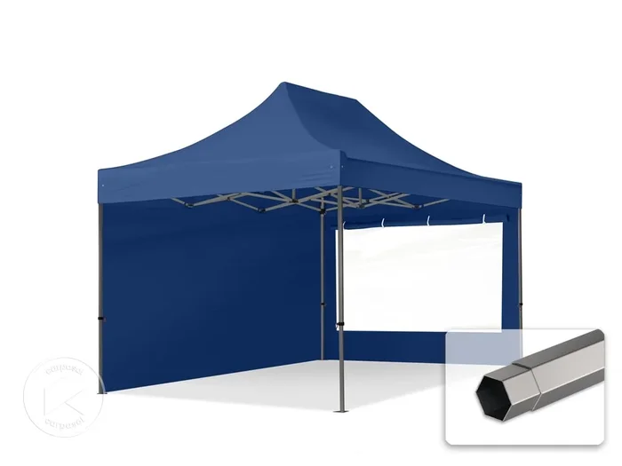 3×4,5 m Carpa plegable, PREMIUM acero 40mm, 2 laterales incl. con ventanas panorámicas, azul