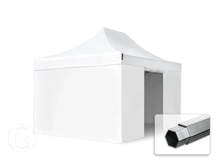 3×4,5 m Carpa plegable, PROFESSIONAL aluminio 40mm, 4 laterales incl. sin ventana, blanco