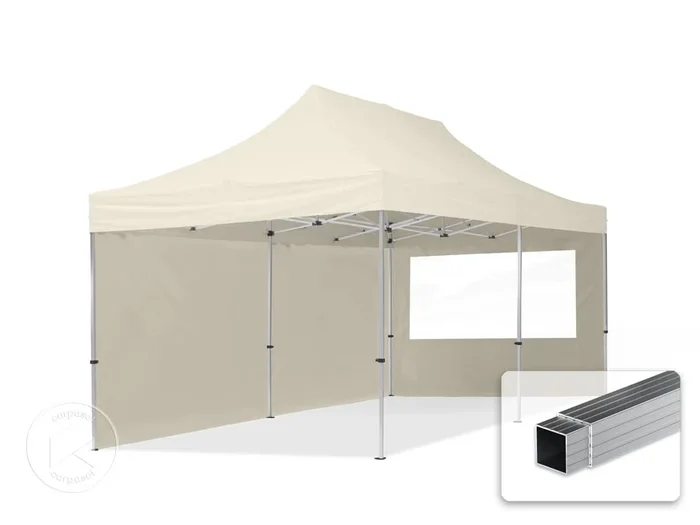 3×6 m Carpa plegable, ECONOMY aluminio 32mm, 2 laterales incl. con ventanas panorámicas, crema