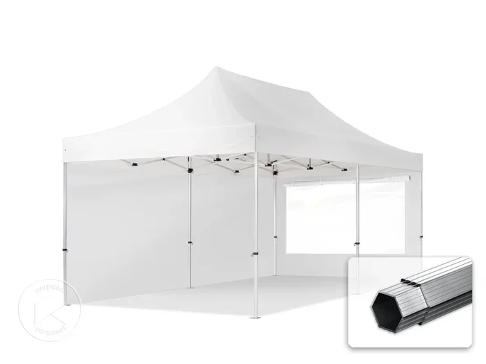 3×6 m Carpa plegable, PROFESSIONAL aluminio 40mm, 2 laterales incl. con ventanas panorámicas, blanco