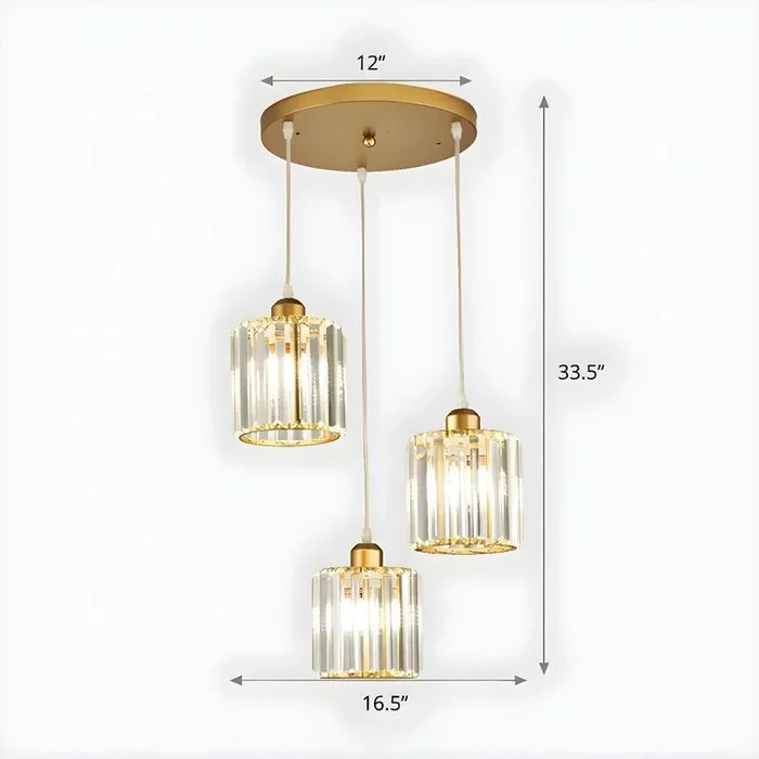 3 Cabezas Luz Colgante de Cristal Claro Luminaria Pendiente Modernista en Dorado para Comedor – 110 A 120 V Dorado 41,91 cm Redondo