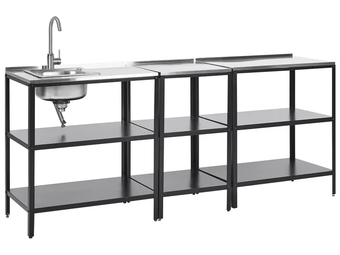 3 Piece Outdoor Kitchen Set with Sink VILAMA Metal Black