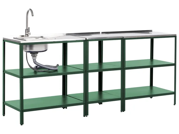 3 Piece Outdoor Kitchen Set with Sink VILAMA Metal Green