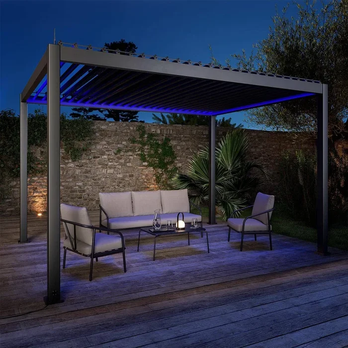 3x4m Pérgola bioclimática de aluminio con iluminación LED