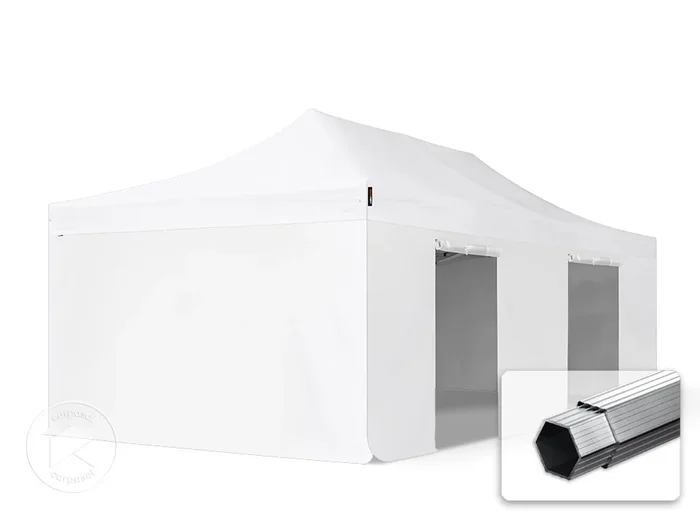 4×8 m Carpa plegable, PROFESSIONAL aluminio 50mm, 4 laterales incl. sin ventana, blanco