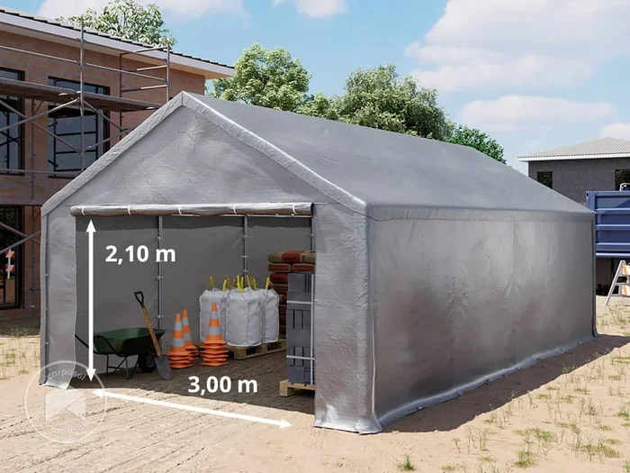 4x8m Carpa almacén, Lona de PE, gris