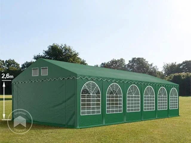 6×12 m Carpa para fiestas XXL, altura lateral 2,6m, PVC 1400, con base reforzada, verde oscuro