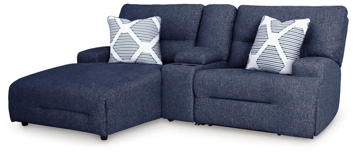 Acklen Place Navy 3-Piece Dual Power Reclining Modular Sofa with LAF Chaise