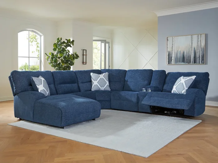 Acklen Place Navy 6-Piece Dual Power Reclining Modular Sectional with LAF Chaise
