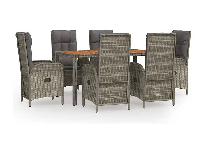 Addison Set comedor jardín 7 pzas y cojines ratán sintético gris
