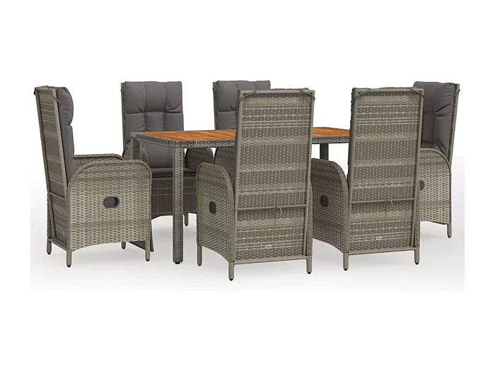 Addison Set comedor jardín 7 pzas y cojines ratán sintético gris