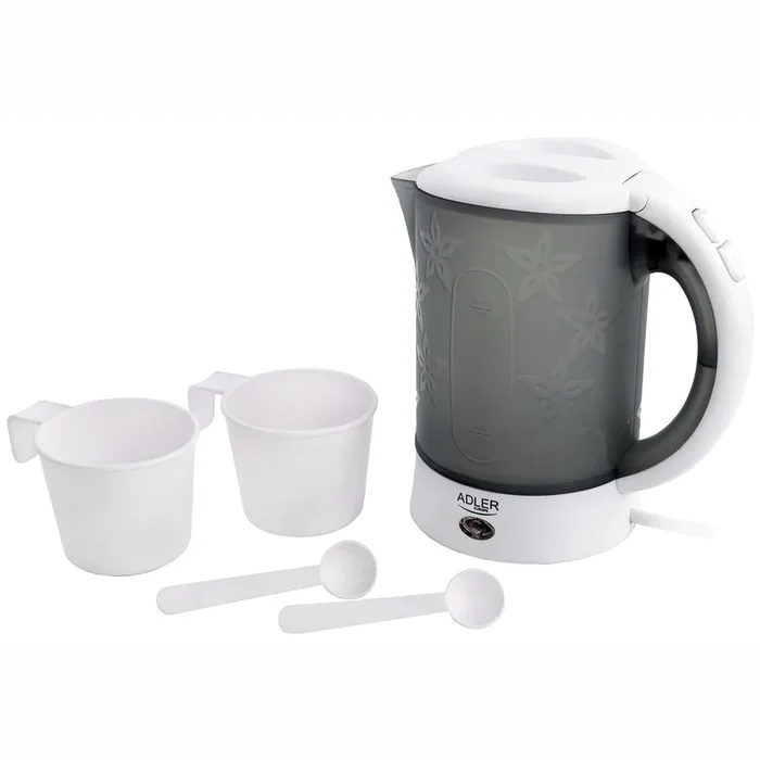 Adler AD1268 Hervidor de Agua Eléctrico de Viaje 0,6 L sin BPA, Apagado Automático, Resistencia Acero Inox, 900, Blanco/Gris