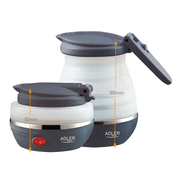 Adler AD1279 Hervidor Agua Eléctrico Plegable, 0,6L, Silicona sin BPA, Resistencia Oculta, Apagado Automátic, 750, Blanco