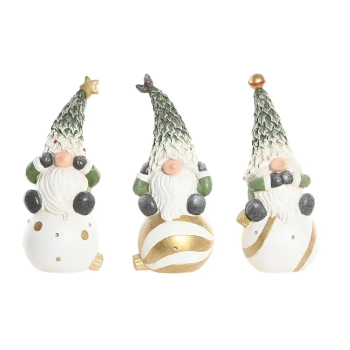 Adorno Navideño Home ESPRIT Blanco Verde Dorado Gnomo 23 X 21,5 X 55 CM (3 Unidades)