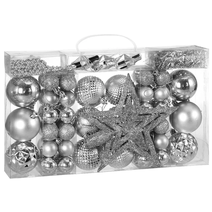 Adornos para árbol de navidad set de 66 Plata