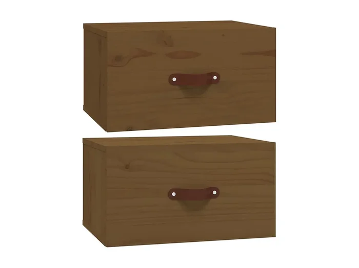 Ahmed Mesita de noche de pared 2 uds marrón miel 40×29,5×22 cm