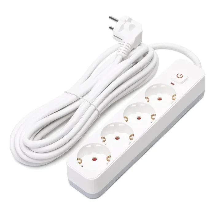 Aigostar – Cable de extensión con interruptor 4Z Tipo F 5m SCHUKO blanco
