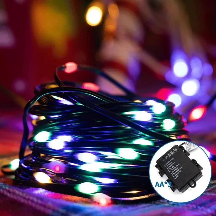 Aigostar – Cadena de luces LED exterior para Navidad 150xLED/8 funciones 3xAA 15,3m IP44 multicolor