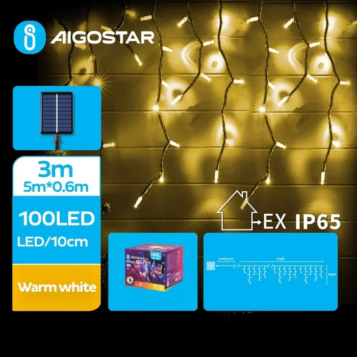 Aigostar – Cadena de luces navideñas solares LED 100xLED/8 funciones 8×0,6m 800 mAh IP65 blanco cálido