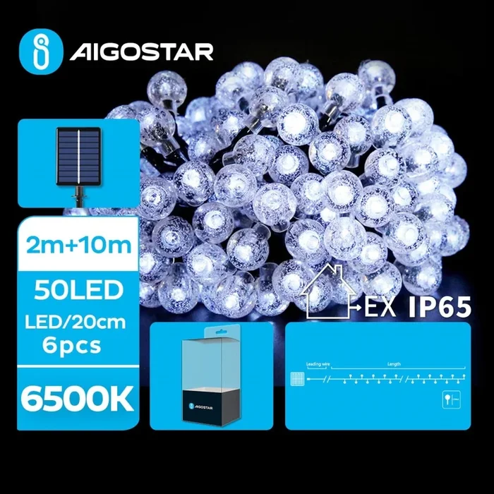 Aigostar – Cadena decorativa solar LED 50xLED/8 funciones 12m IP65 blanco frío 800 mAh