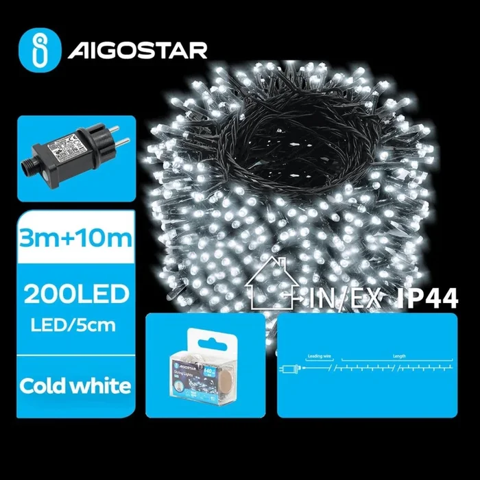 Aigostar – Cadena LED navideña exterior 200xLED/8 funciones 13m IP44 blanco frío