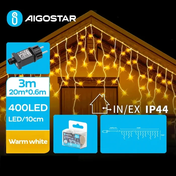 Aigostar – Cadena LED navideña exterior 400xLED/8 funciones 23×0,6m IP44 blanco cálido