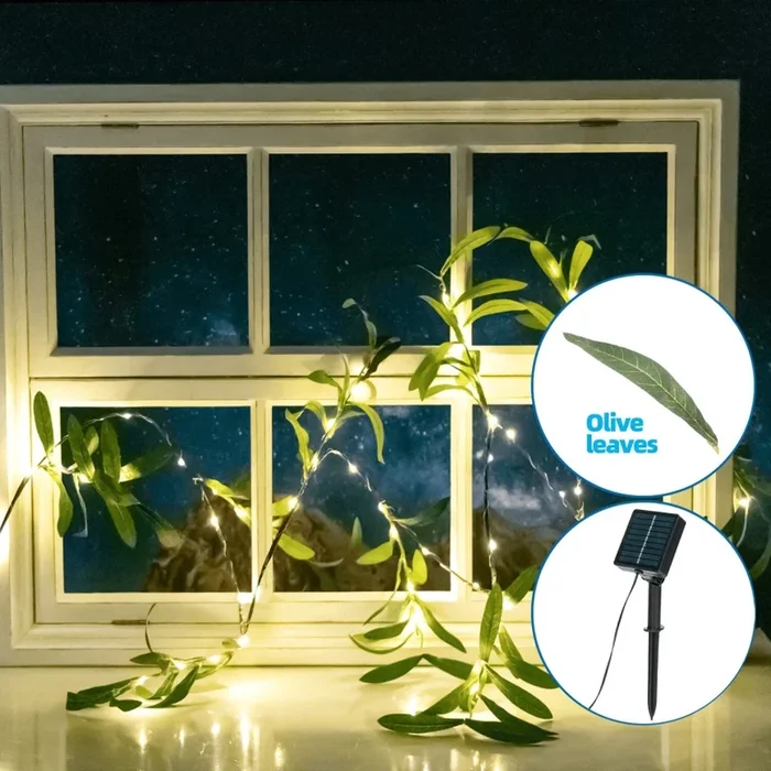 Aigostar – Cadena solar LED 60xLED/4m IP65 300 mAh blanco cálido oliva