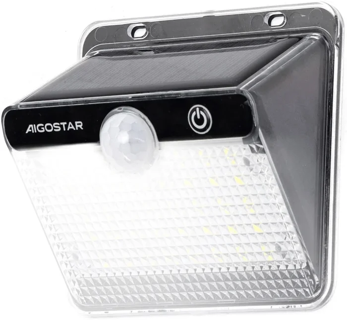 Aigostar – Luminaria solar LED con sensor, LED 3,7 V, 6500 K, 1200 mAh, IP65, negra