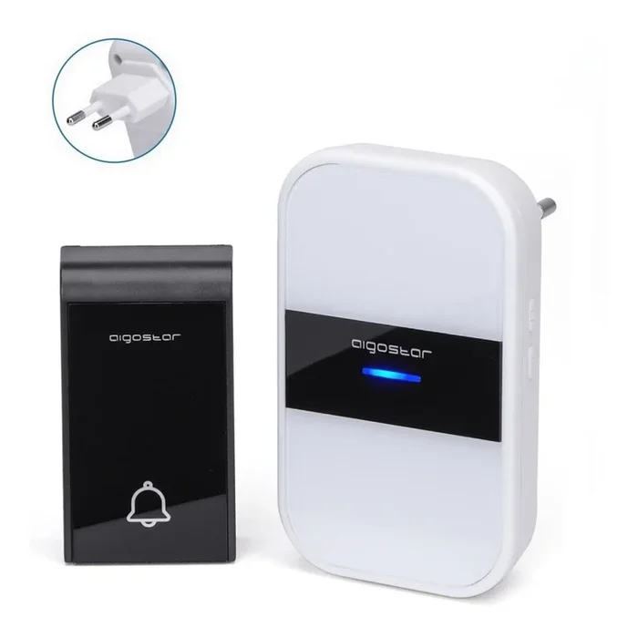 Aigostar – Timbre inalámbrico para enchufe 230V/12V IP44 blanco/negro