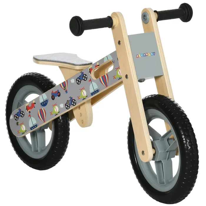 AIYAPLAY Bicicleta sin Pedales de Madera para Niños de 3-6 Años con Sillín Ajustable de 34-40 cm Bicicleta de Equilibrio Infantil con Ruedas de 12″ Carga 30 kg 87x37x50 cm Gris