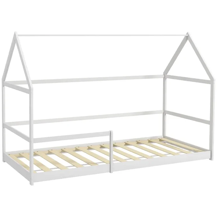 AIYAPLAY Cama para Niños 90×190 cm Cama Infantil en Forma de Casa con Barandillas Protectoras Cama Casita de Madera Carga 60 kg Blanco