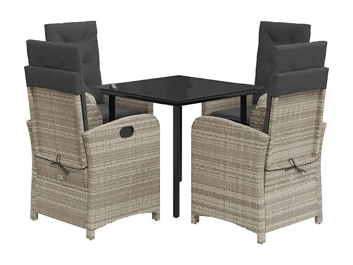 Akira Set comedor de jardín 5 pzas cojines ratán sintético gris claro
