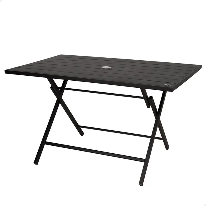 Aktive Mesa plegable de jardín de acero negro 4 personas con agujero para sombrilla 120x75x70 cm