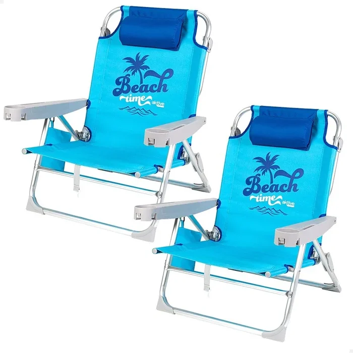 Aktive Pack 2 sillas playa plegables bajas y multiposición azul Beach Time