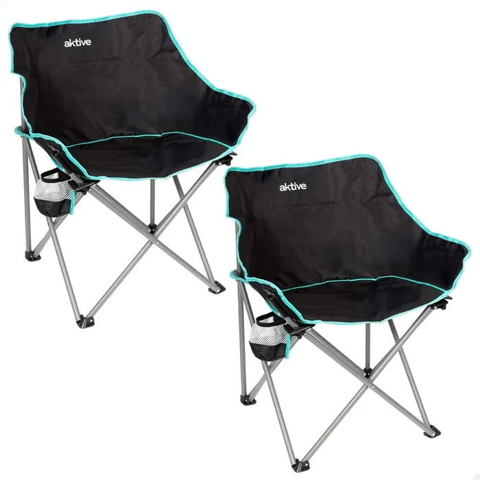 Aktive Pack 2 sillas plegables camping 50x47x74 cm con posavasos negras