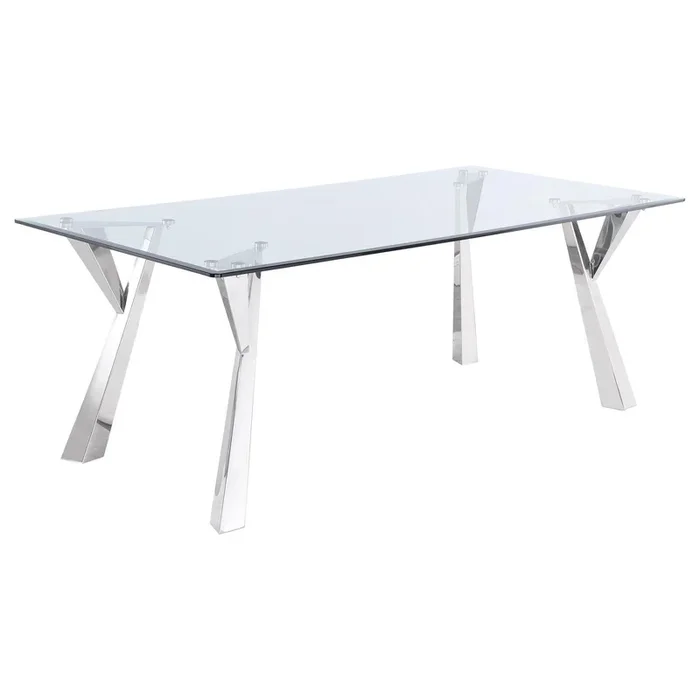 Alaia Clear and Chrome Rectangular Glass Top Dining Table
