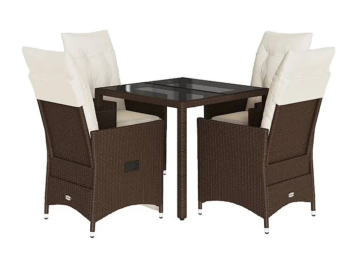 Alden Set comedor de jardín 5 piezas y cojines ratán sintético marrón