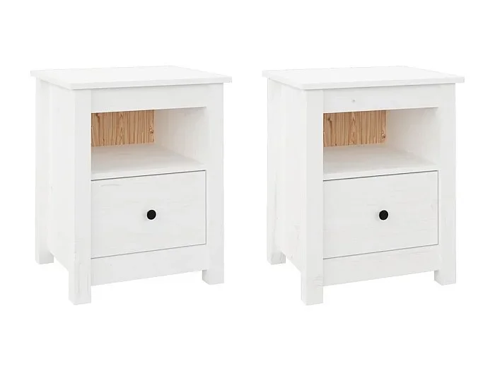 Aldino Mesitas de noche 2 uds madera maciza de pino blanco 40x35x49 cm