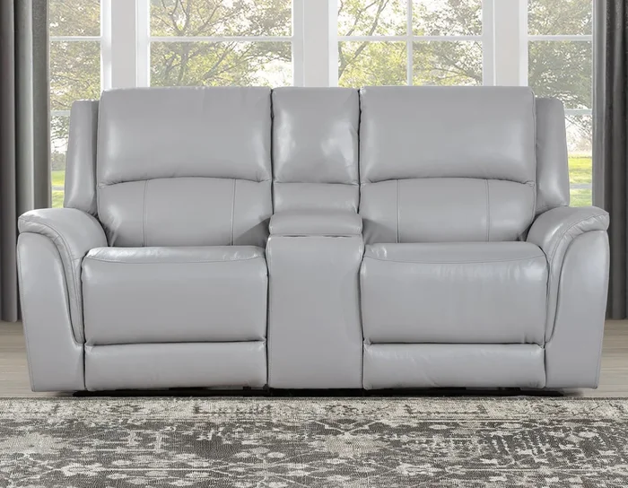 Alexandria Stone Top-Grain Leather Power Reclining Console Loveseat