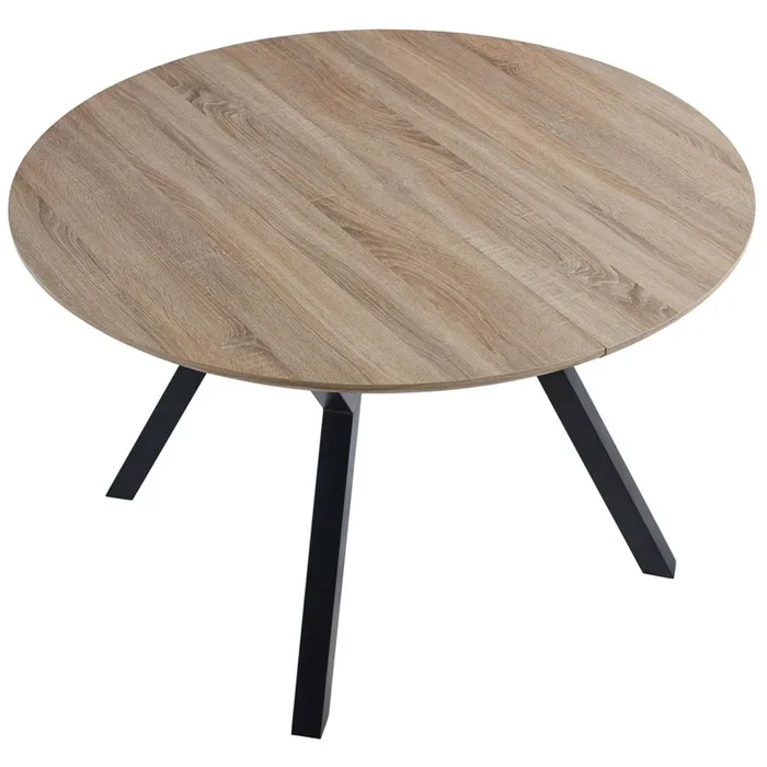 Alfa Mesa Comedor Extensible 120/160 cm Melamina Roble/Negro y Patas Metal – Mesa de Salón Redonda
