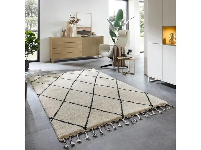 Alfombra bereber Marmoucha tejida a mano 90×160 cm Negro/Blanco Marmoucha